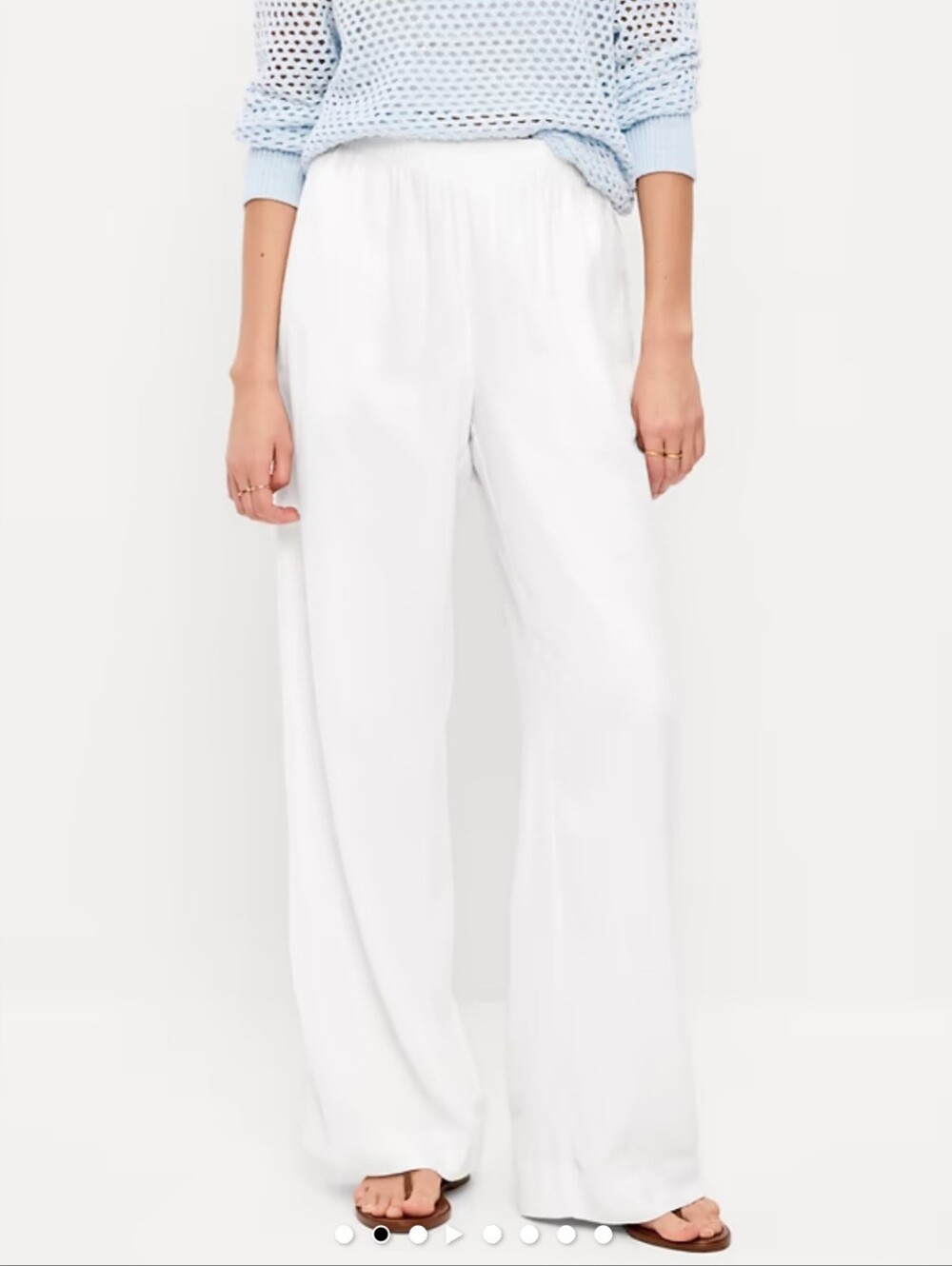 Old Navy Linen-blend Super Wide White Pants Coastal Beachy Elastic Waist SP